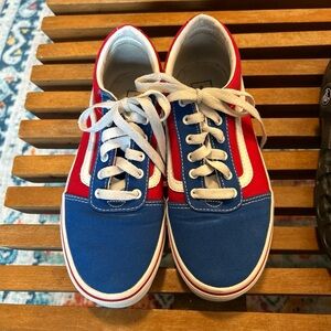 Red/White/Blue checkered Vans